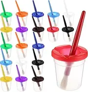 Yarlung 10 Pack Spill-Proof Paint Cups with Paint Brushes and Lids, Kids Painting Tools Hog Bristle Brushes for Watercolor, Tempera, Washable, Acrylic, Crafts, 10 Colors Matched