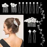 12Pcs Wedding Hair Comb, Shiny Silver Wedding Hair Accessories, 19.7 Inch Bridal Hair Vine Hair Clip Bridal Hair Comb Wedding Hair Pins Bridal Hair Accessories for Bride Bridesmaids