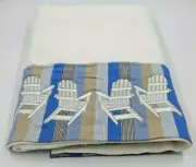 Avanti Bath Towel 52"x26" Beach Chairs Stripes Blue White Tan Embroidered NEW