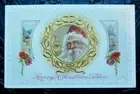 Santa Claus Cameo/Gold Mistletoe Border Antique Vintage Christmas Postcard UNUSE