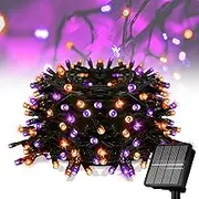 Flechllary Solar Halloween Lights, 39FT 100LED Orange & Purple Lights with 8 Modes Waterproof for Bedroom Patio Garden Party Yard Decoration
