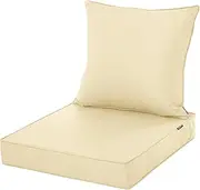Comcaver Outdoor Cushions for Patio Furniture, Waterproof Fade and Tear Resistant Deep Seat and Backrest Cushion Set for Chair Couch Swing, 22x22 Inch, Beige