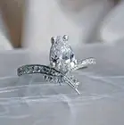 3Ct Pear Cut Lab Created Diamond Lotus Shape Ring 14K White Gold Plated Silver