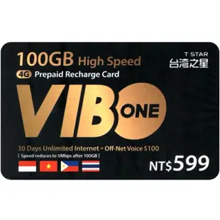 VIBO ONE CARD 台灣之星4G 599 網路吃到飽一個月/1張