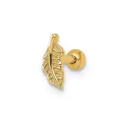 14K Yellow Gold 16 Gauge Leaf Labret Stud