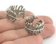 Leaves Ring Adjustable Bezel Antique silver plated brass 6US size 3865