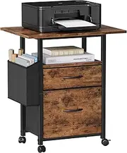 [GYIIYUO] 2 Fabric Drawer File Cabinet with 24'' Extended Desktop, Mobile Filing Cabinet, Rolling File Cabinet with Side Bag, Fits A4 Size, Home Office, Light Brown
