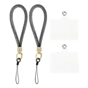 2 Pcs Phone Lanyard, Nylon Detachable Wrist Strap with Phone Patches, Black