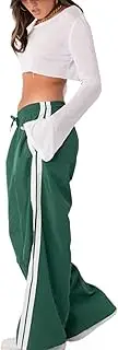 [TUWIXIUW] Track Pants Women Baggy Pants Drawstring Waist Striped Wide Leg Cargo Trousers Loose Parachute Y2k Sweatpants