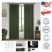 Set of 2 Olive Green Linen Blend Curtains - 84" Pinch Pleated Blackout Drapes
