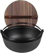 SOGA 29cm Cast Iron Japanese Style Sukiyaki Tetsu Nabe Shabu Hot Pot with Wooden Lid- a Multi-Functional, Durable and Long-Lasting Kitchen cookware