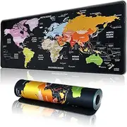 Hopipad World Map Large Gaming Mouse Pad for Desk, Desk Mat with Seamed Edges, Waterproof Desk Pad, Non-Slip Rubber Base, 31.5x11.8 Inch Keyboard Pad Computer Mat, Big XL Mousepad