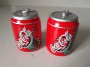 Vintage New Old Stock 1999 Coca-Cola Ceramic Salt & Pepper Shaker Coke Can Set
