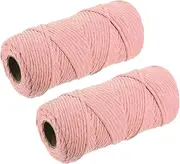 sourcing map Cotton Rope Twisted Braided Twisted Single Strand Cord, Light Pink 100M/109 Yard 4mm Dia for Wall Hanging, Plant Hanger, Knitting, Macrame Knotting 2pcs