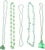 Vaguelly Irish Festival Bead Chain Costume Necklace St Patricks Hat Pendant Green Beads Patricks Green Necklace St Patricks Day Party Decor Irish Decor Shamrock Neck Chain Plastic