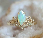 2.50CT Marquise Cut Lab Created Fire Opal Diamond Ring 14K Yellow Gold Plated
