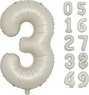 40 Inch Cream White Large 0-9 Numbers Balloons, Number 3 Digit 3 Helium Balloons,3rd Year Old Birthday Decor Foil Mylar Big Number Pastel Balloons for Birthday Party Anniversary Supplies Decorations