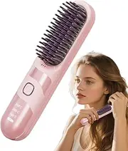 Rechargeable Hair Straightener,Multifunctional Curler Brush | 2-in-1 Temperature Adjustable Quick Styling Cordless Hair Straightener Brush for Home