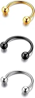 [BodyBonita] G23 Titanium Horseshoe Septum Rings - 2/3pcs Nose Rings Circular Barbell Spikes Septum Jewellery Nose Piercing Conch Helix Rook Lip Cartilage Earring for Women Men Gold/Silver/Black