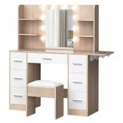 ALFORDSON Dressing Table Stool Set Makeup Mirror Vanity Desk LED Bulbs Oak