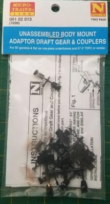 N Scale MICRO TRAINS 001 02 013 (1026) Unassembled Body Mount Adp Draft &Cplers