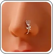[Yheakne] Vintage Crystal Flower Nose Ring Gold Cz Flower Nose Cuff Crystal Septum Nose Rings U shaped Clip On Nose Stud Cz Rhinestone Hoop Nose No Piercing Jewelry for Women