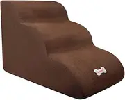 MFMEXUL Pet Dog Stairs, Dog Stairs 3 Steps Dog Ramp Removable Non-Slip for Small Dogs and Cats, Soft Dog Climbing Ladder, Cat Stairs, Brown