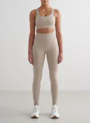 [AIM'N AU] Beige Melange Ribbed Seamless Tights & Bra Set