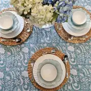 Kolka Poppy Hand Block-Printed and Screen-Printed Textiles Tablecloth - Blue