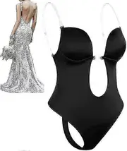 Elsavct Deep V-Neck Strapless Bodysuit Shapewear for Women (Backless, Tummy Control) Black 3XL