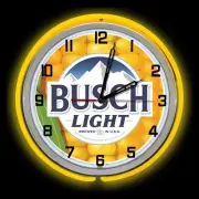 BUSCH Light Beer Sign Corn 19" Yellow Double Neon Clock Garage Man Cave