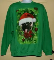 Well Worn Christmas Holiday Dog Pug Sweater Pullover Green Women's Sz XL NWT
