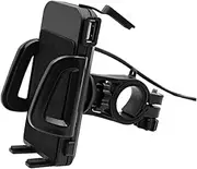 OSOLADY Motorcycle Phone Holder with Rotation USB Charging Port GPS Mount for Smart Devices Compatible with Bike Motorcycle Handlebar Black
