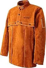 ANTAITHER Fire-Resistant Leather Welding Protection Jacket - Cape Sleeve with Bib Apron for Heavy-Duty Work