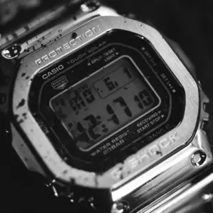 【CASIO 卡西歐】G-SHOCK 經典系列 全金屬 太陽能智慧 方形電子錶 銀(GMW-B5000D-1)