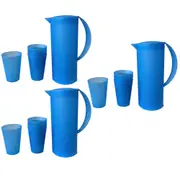 15pc 1.5L Frosted Plastic Pitcher Jug/280ml Water/Juice Drinking Cup/Mugs Set BL