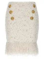 [Balmain] Balmain-Fringed Tweed Gonne Bianco-Donna 34FR White