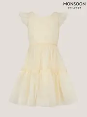 Monsoon Natural Charlize Flutter Sleeve Tulle Dress (H16691) | $88 - $97
