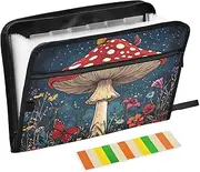 Quteprint 13 Pockets Expanding File Folder with Zipper Closure, Mushroom Butterfly Flowers Accordion File Folder with Sticky Labels, Letter Size A4 Papers Expandable File Document Organizer
