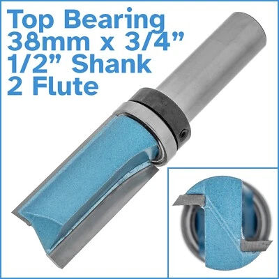 38mm x 3/4" 2 Flute Top Bearing Flush Trim Router Bit 1/2" Shank Carbide Tool