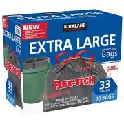 Kirkland Signature Flex-Tech 33-Gallon Trash Bag, 90-count Home Household Supply