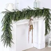 Artificial Christmas Garlands- Real Touch Norfolk Pine Garland Faux Greenery Fake Garland for Holiday, Fireplace, Mantle, Indoor Decor (1 Pcs,9 Feet)