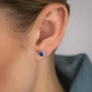 0.64 Carat Created Sapphire and Diamond Earrings in 9ct White Gold