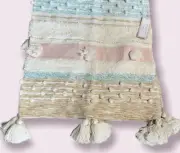 Cupcakes and cashmere Textured Woven Throw Tassels Pom Poms Pink Blue Gold NWT