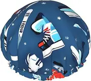 Ice Hockey Print Print Shower Cap For Women Men Reusable Lightweight Soft Bath Hair Cap With Elastic Band