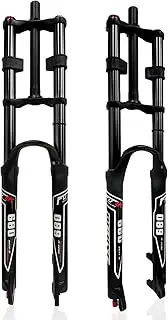 Downhill Mountain Bike Suspension Fork 26 27.5 29 Inch Double Shoulder Air Fork Travel 150mm 1-1/8" Straight Front Fork Rebound Adjustale with Lockout Disc Brake QR，for DH/XC/AM(Black,29'')