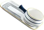 LABRIMP Hand-Painted Ceramics Bread Plate 650ml Stylish Soup Pot Noodle Pan Anti-Scald Handle