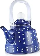 LIFKOME Vintage Enamel Tea Kettle with Whistling Spout Retro Dotted Stovetop Teapot for Induction Electric Gas Cookers Elegant Design for Home Office Use