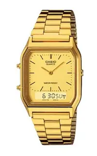 在飛比找Yahoo!奇摩拍賣優惠-【萬錶行】CASIO  金色時尚復古雙顯指針錶  AQ-23