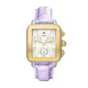 Michele Deco Sport Chrono Silver Dial Lavender Leather Strap Watch MWW06K000064